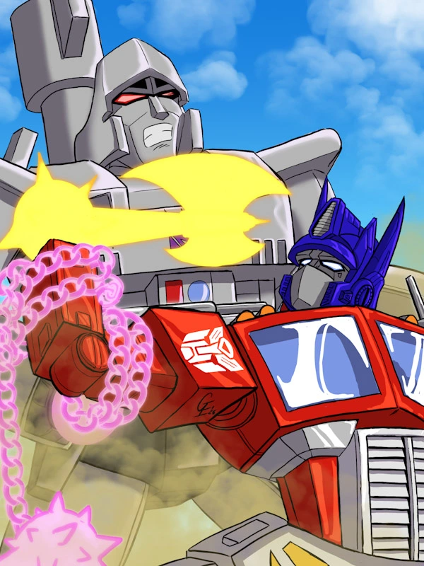 Ilustración a pedido de Optimus Prime vs Megatron