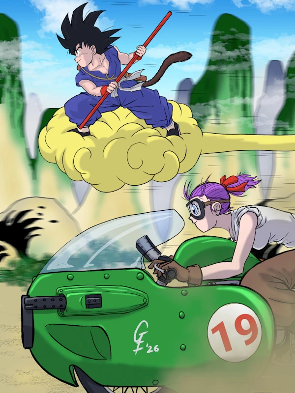 Ilustracion de Goku y Bulma - DragonBall